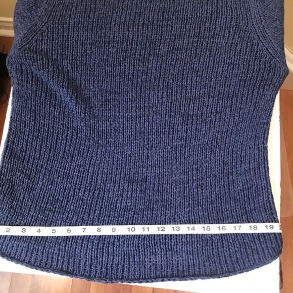 Spanner Mock Neck Sweater Open Ribbon Knit Minimalist Oversized Tunic Top Blue L - Picture 10 of 12